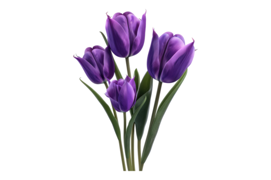 Realistic violet tulips with petals isolated on transparent background