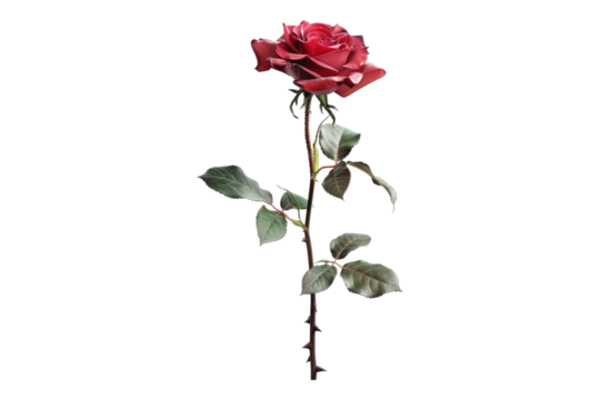Red rose with stem isolated on transparent background - Powered by Adobe