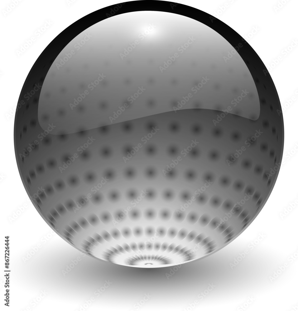 Aufkleber shiny glass ball with dots pattern inside, 3d gray button.
