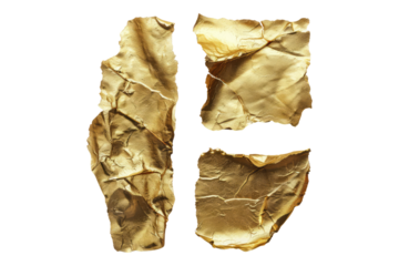 3D render damaged gold foil isolated on transparent background