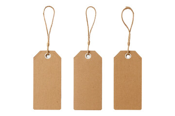 Set of light brown cardboard hangtag isolated on transparent background