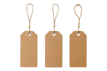 Set of light brown cardboard hangtag isolated on transparent background