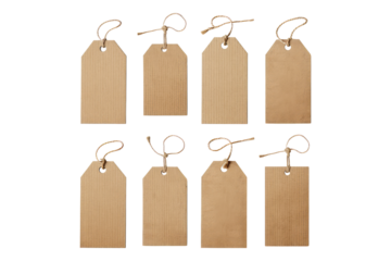Set of light brown cardboard hangtag isolated on transparent background
