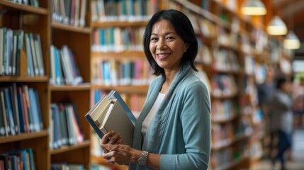 The woman with library books