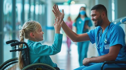 The doctor high-fiving child