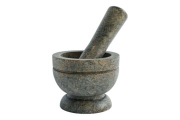 Stone mortar and pestle isolated on transparent background