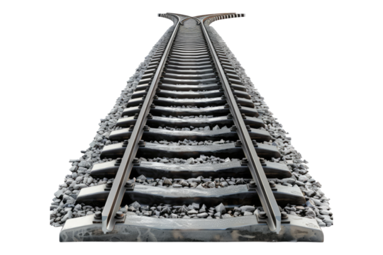 Steel railway isolated on transparent background