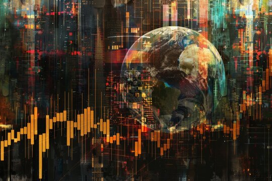 Global Market Fluctuations - Abstract Collage of Spinning Oil Price Charts Surrounding a Globe