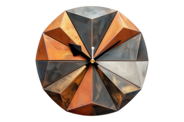 Stylish geometric wall clock isolated on transparent background