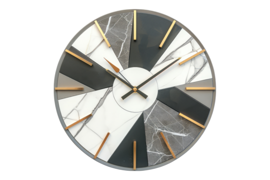 Stylish geometric wall clock isolated on transparent background - Powered by Adobe