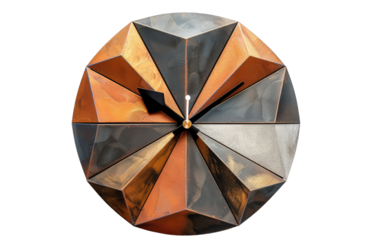 Stylish geometric wall clock isolated on transparent background - Powered by Adobe