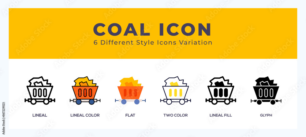 Poster coal icon set with different styles. icons designed in filled. outline. flat. glyph and line colored