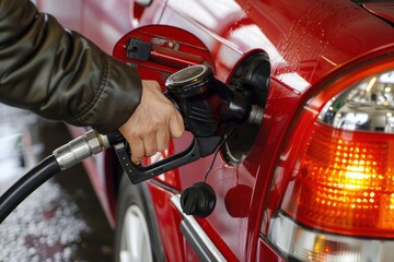 Fueling Up at High Cost - Hands Pouring Gasoline into Car Tank with Expensive Price Display