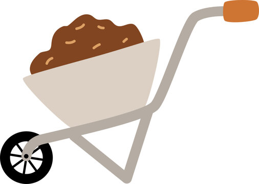 wheelbarrow with soil, beige, brown, gardening clip art preview