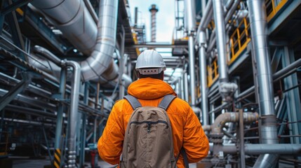 Fototapeta premium Gas Industry Engineer Overlooking Refinery Operations