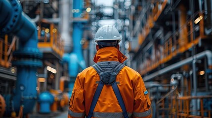 Obraz premium Gas Industry Engineer Overlooking Refinery Operations