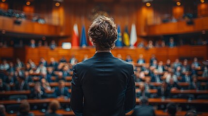 Male Politician Delivering a Speech at an International Conference