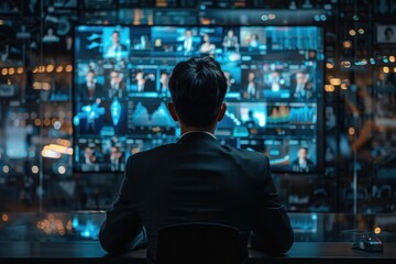 Concentrated Data Analyst Working at His Desk Late at Night