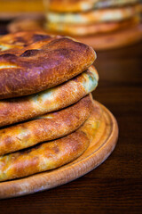 Traditional mexican pita bread on wooden table. Selective focus.