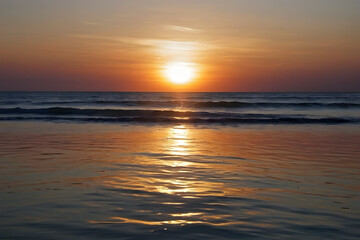 The landscape of the sunset at the horizon of the sea