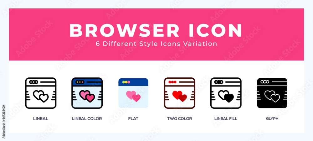 Poster browser icon set with different styles. icons designed in filled. outline. flat. glyph and line colo