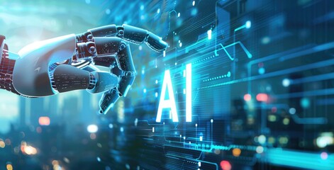 Naklejka premium Artificial Intelligence Concept with Robotic Hand