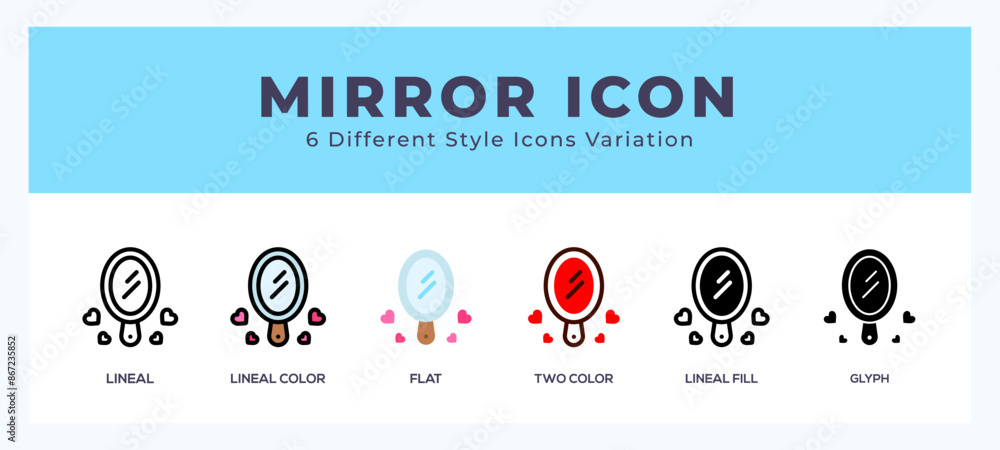 Poster mirror icons set. different style of icons simple vector illustration.