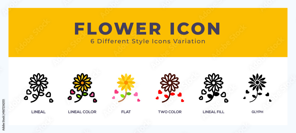 Poster flower icon set with different styles. design elements for logo. vector illustration.