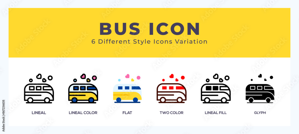 Poster bus set of simple icons great for web. app. presentation and more.