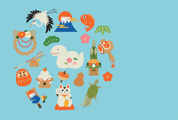 Obraz premium 2025年 巳年 縁起物の年賀状