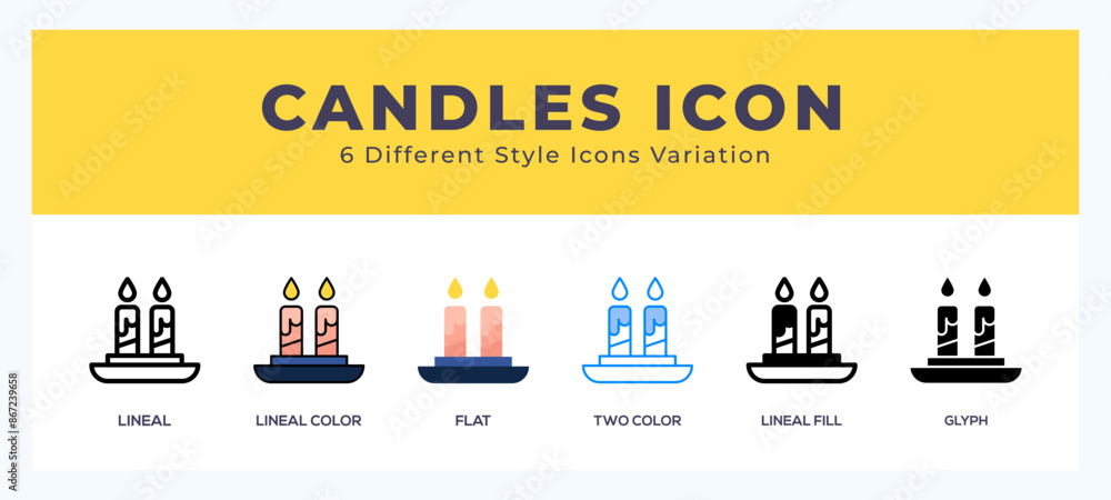Poster candles icon set with different styles. icons designed in filled. outline. flat. glyph and line colo