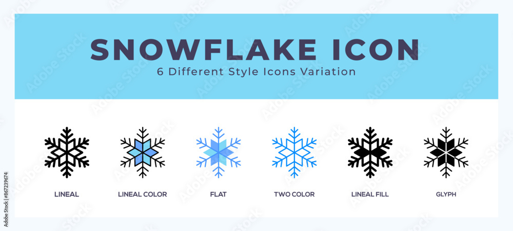 Poster snowflake icon set with different styles. design elements for logo. vector illustration.