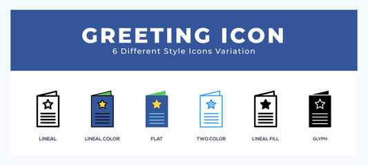 Fototapeta premium Greeting icon set. outline. glyph black. flat color and filled line color