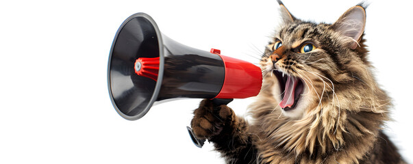 A funny cat announcing with a megaphone