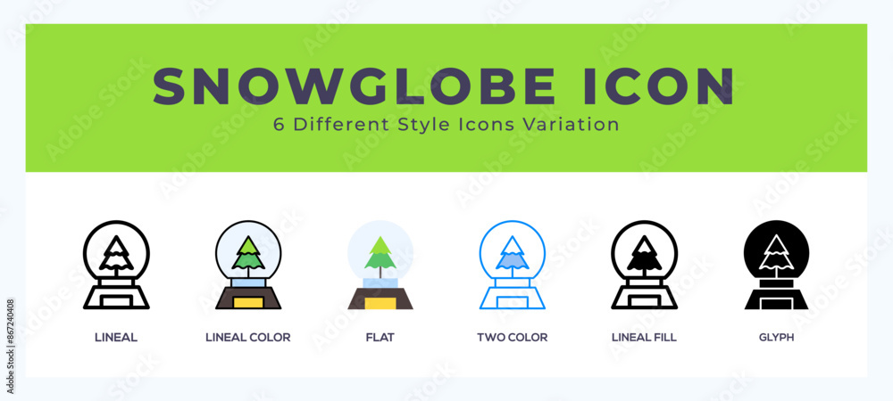 Poster snowglobe icon set with different styles. icons designed in filled. outline. flat. glyph and line co