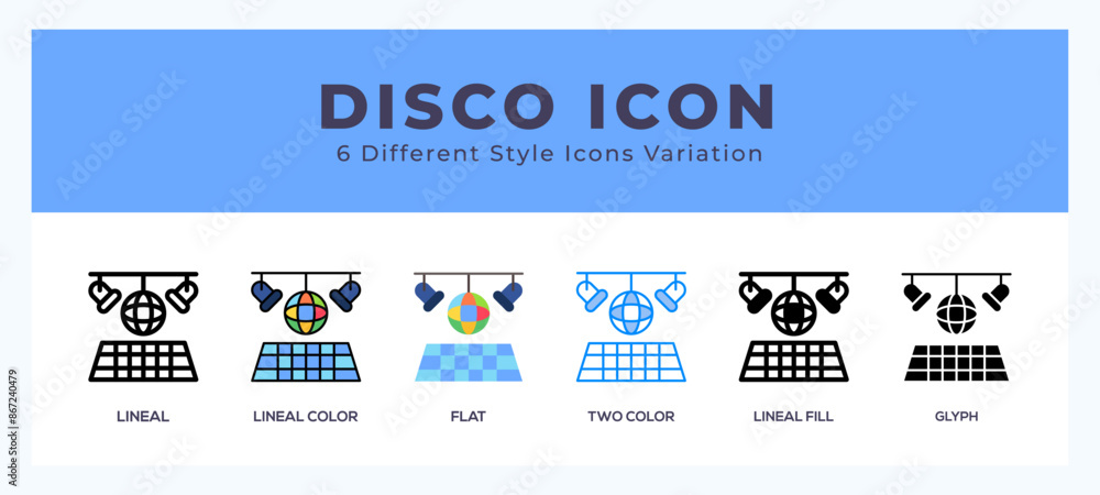 Poster disco icons set. different style of icons simple vector illustration.