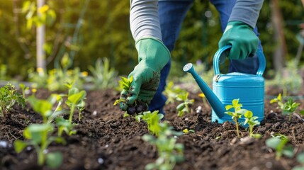 Fototapeta premium The gardener planting seedlings