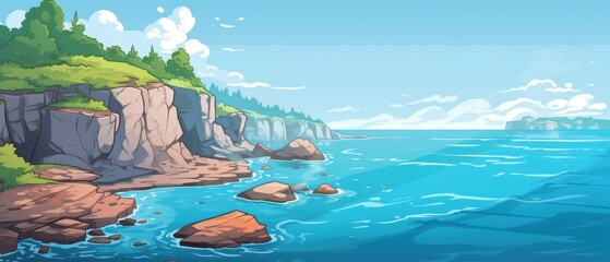 Scenic seascape with cliffs, ocean, and blue sky. Ideal for travel, nature, or landscape backgrounds