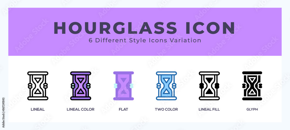 Poster hourglass icon set with different styles. icons designed in filled. outline. flat. glyph and line co
