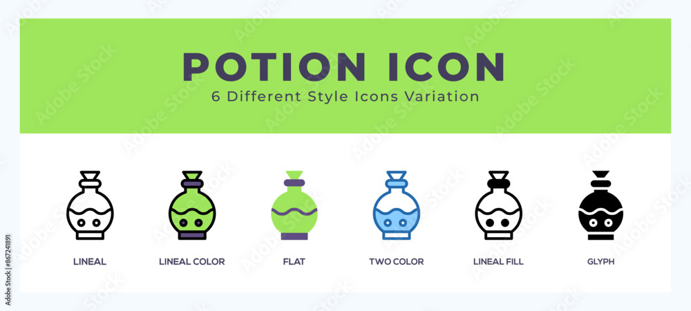 Poster potion icons set. different style of icons simple vector illustration.