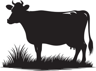 Cow black silhouette isolated on white background. Cow graphic icon. Vector illustration.