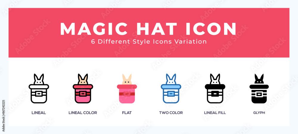 Poster magic hat icon set with different styles. design elements for logo. vector illustration.