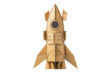 Cardboard rocket isolated on transparent background