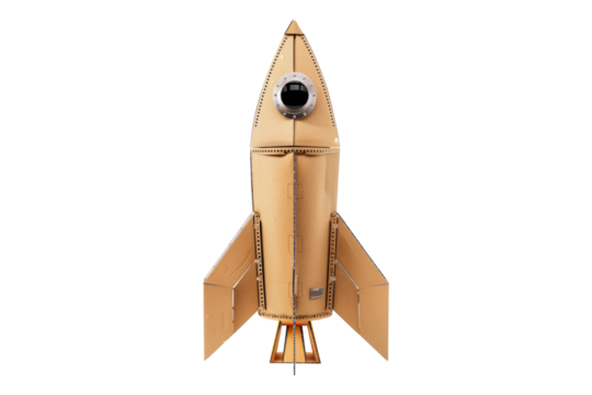 Cardboard rocket isolated on transparent background