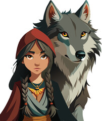 Beautiful young woman is hugging wild wolf with love © frrlbt