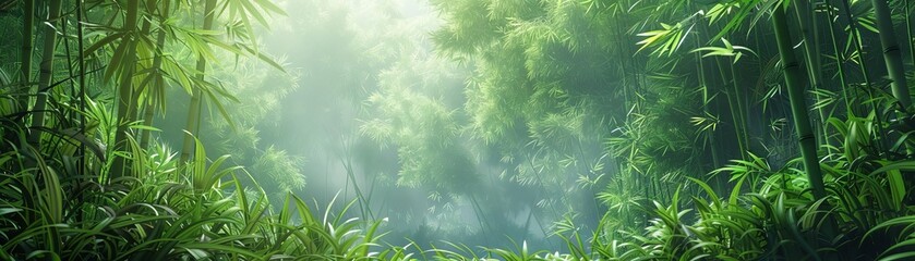 Bamboo forest background, serene, lush greenery, detailed, realistic illustration