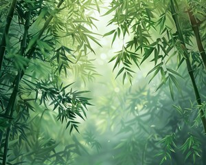 Bamboo forest background, serene, lush greenery, detailed, realistic illustration