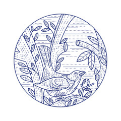 DECORATIVE ART FLORAL 38, VINTAGE BIRD ENGRAVING VECTOR ART