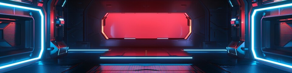 Obraz premium Neon Cyberpunk Sci-Fi Product Podium, 3D Illustration on Futuristic Stage, Generated by AI