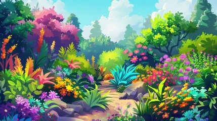 Vibrant Fantasy Landscape. Colorful Path Through Magical Forest